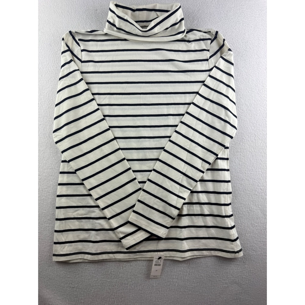 Talbots Womens Ivory Navy Blue Striped Turtleneck Long Sleeve Top Size M New